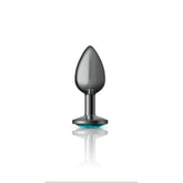 Cheeky Charms Gunmetal Round Butt Plug With Teal Jewel Small > Anal Range > Jewel Butt Plugs